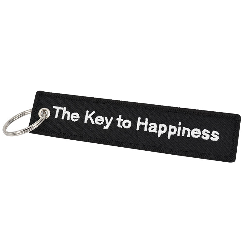 POMPOM The Key to Happiness Keychains for Motorcycles and cars Embroidery Customize key rings key holder Tags Cars sleutelhanger