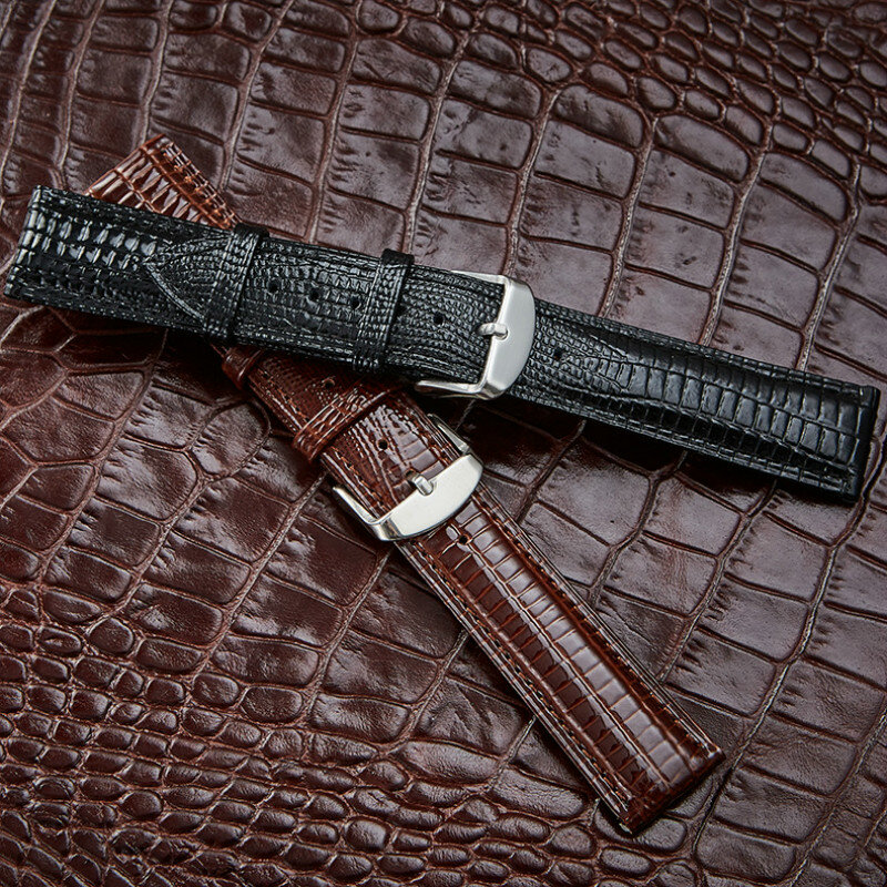 Fashion Watch Band Leather Wristband Watch Accessories Lizard Pattern Pin Buckle Strap Belt for Top Luxury Brand Women Watch