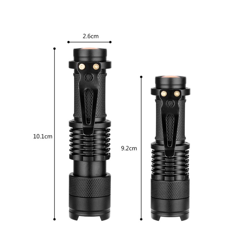 휴대용 미니 펜 라이트, Q5 LED 줌 손전등 토치, 5 가지 색상, 2000lm, AA/14500, 조절 가능한 초점, 방수, 핸디 랜턴