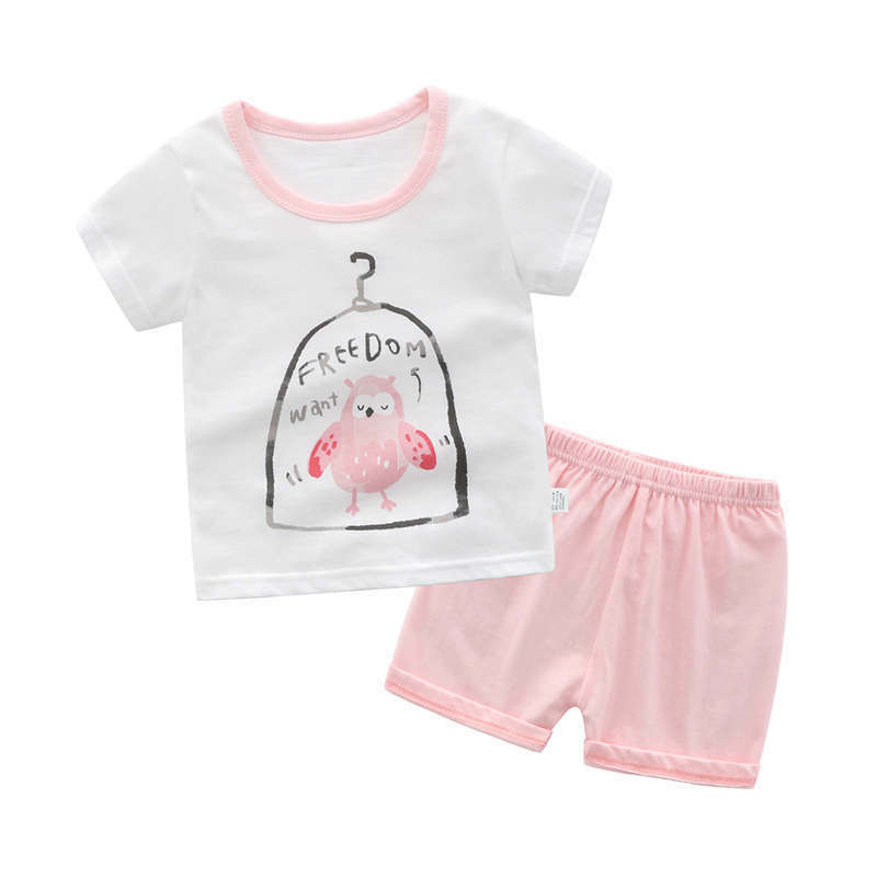 Summer Children's T-Shirt Set Cotton Cartoon Animal Car Boys Girls Shorts Children's Casual Clothes Set