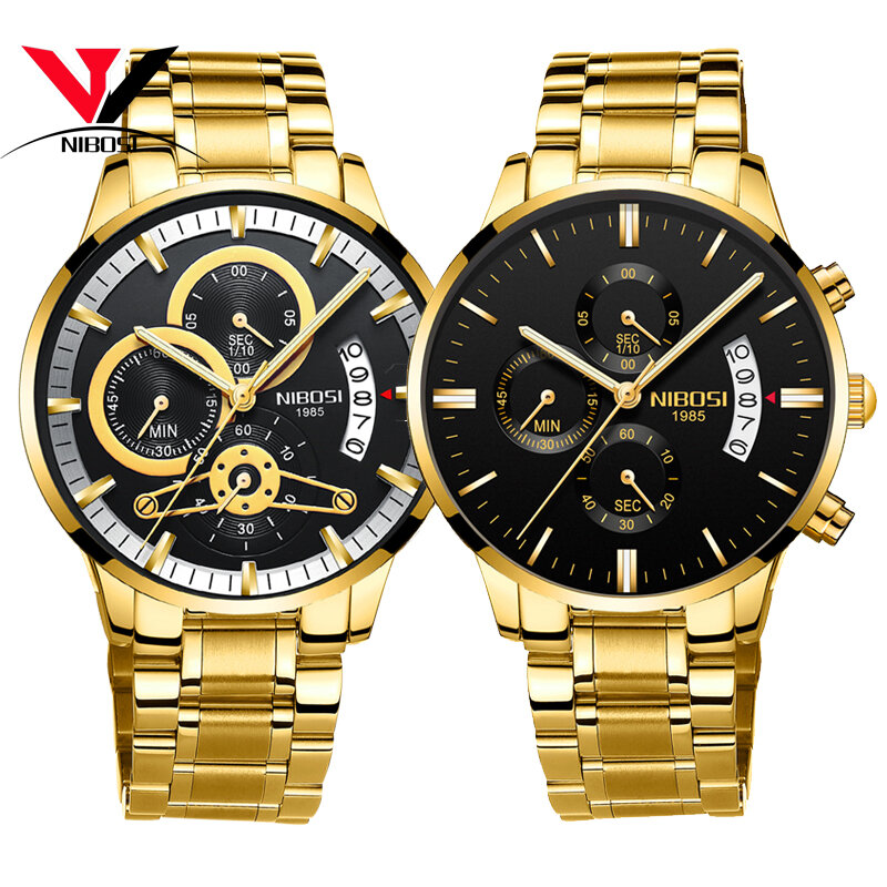 [Schip Uit Brazilië] Relogio Masculino Dourado Mannen Horloge 2018 Luxe Merk Waterdicht Analoge Quartz Horloge Voor Mannen Originele nibosi