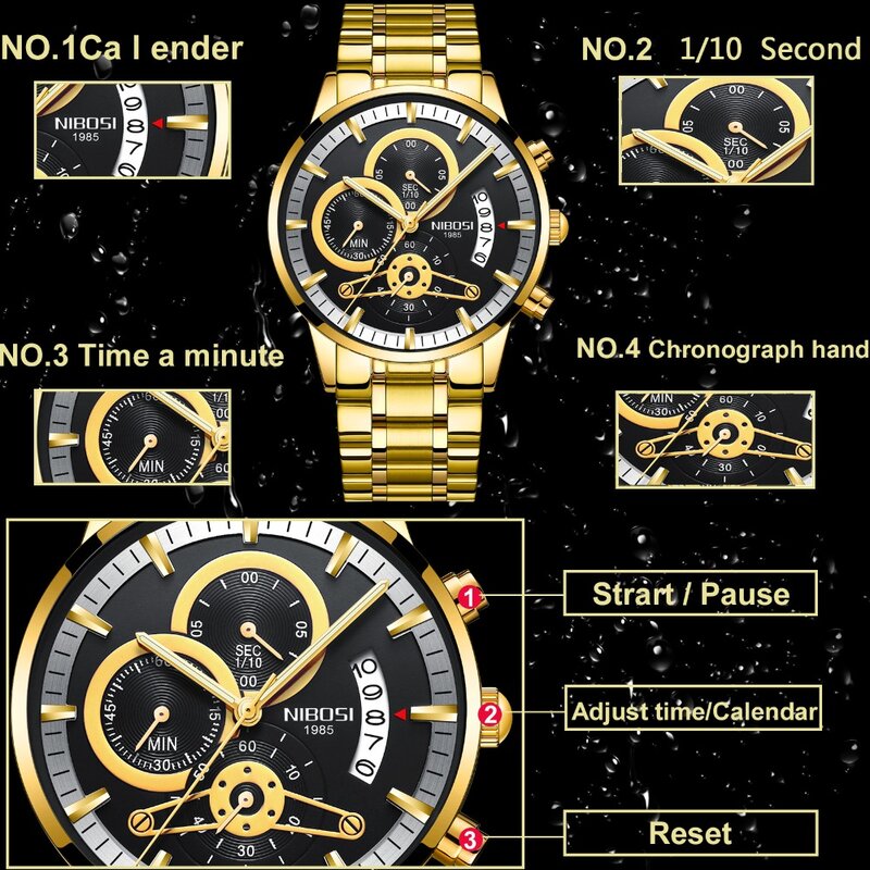 NIBOSI reloj hombre cronógrafo Mens relojes de lujo marca militar deporte reloj de oro hombres reloj de negocios reloj de cuarzo relojes para hombre
