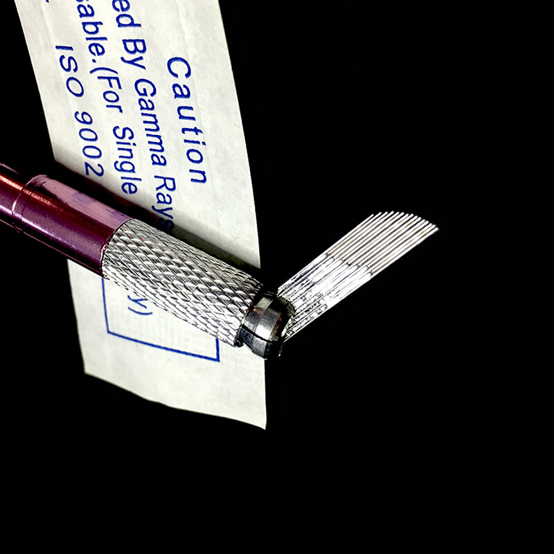 100 stücke Zweireihig Nadeln Manuelle Stift Klingen 2 Reihe 15 pins Microblading Permanent Make-Up Augenbrauen Tattoo 3D Stickerei