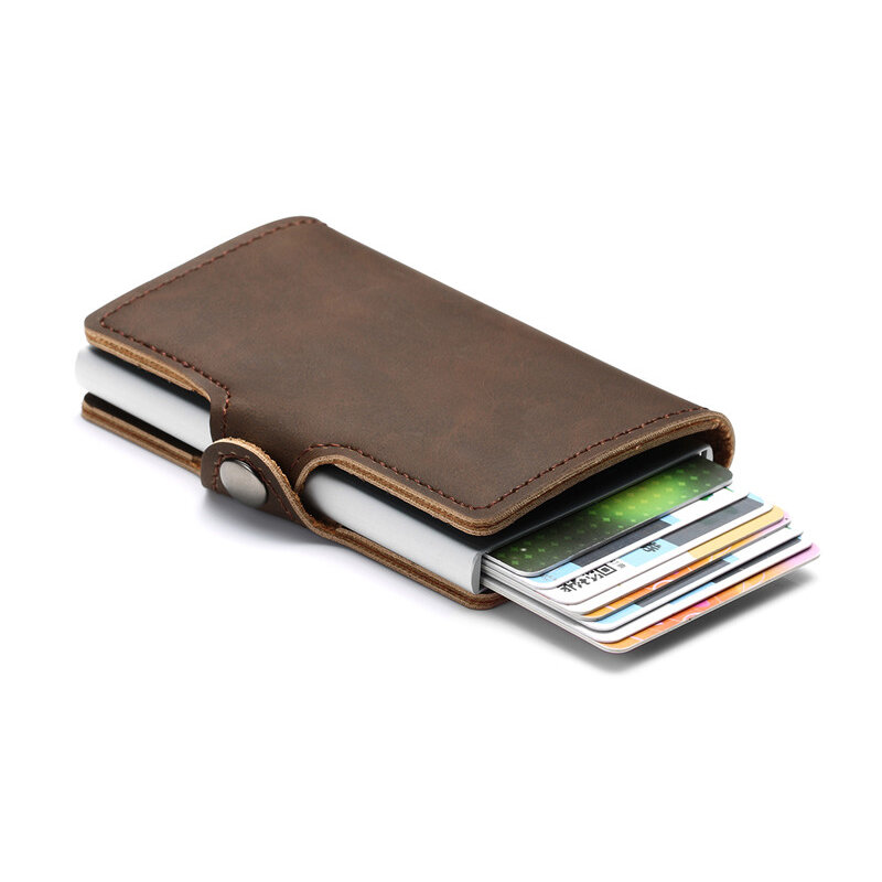 ZOVYVOL-billeteras RFID para hombre y mujer, portatarjetas de identificación de negocios Vintage con broche, caja única de cuero PU, tarjetero, 2021