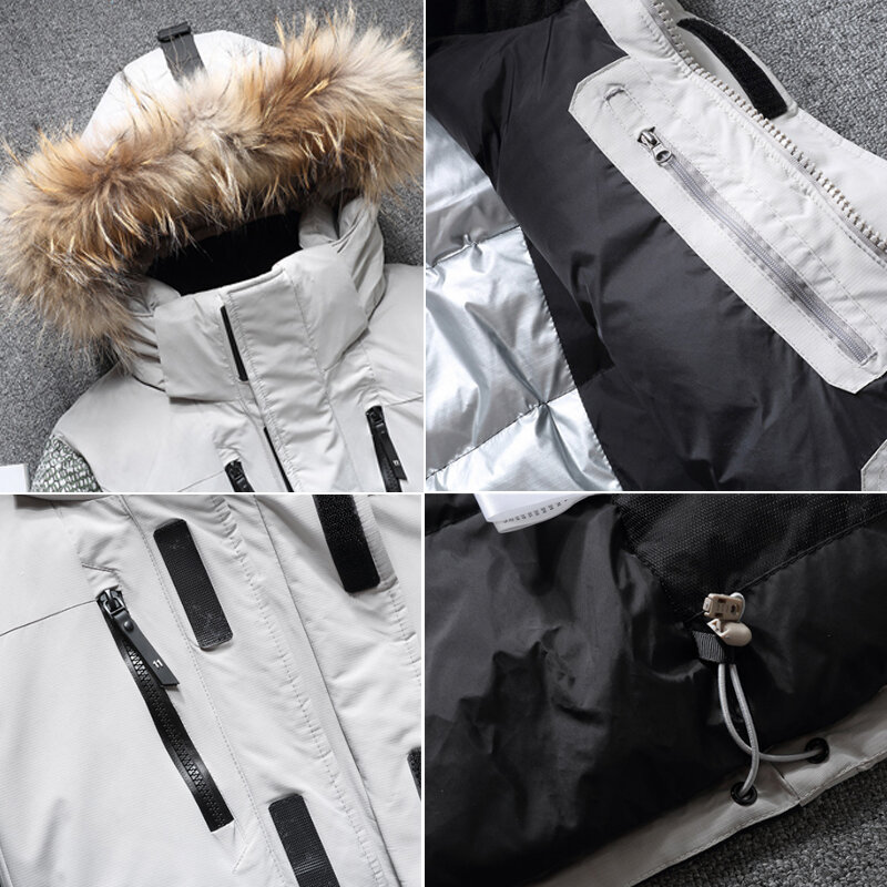 Holyrising-Chaqueta de plumón de pato para hombre, a la moda abrigo grueso con capucha, Patchwork, resistente al viento, impermeable, ropa de esquí 1845-5