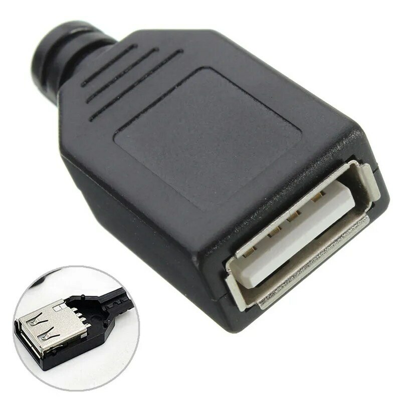 10 Uds tipo A hembra USB 4 Pin clavija para caja de enchufe toma de conexión con cubierta de plástico negro adaptador de cable de soldadura de asiento