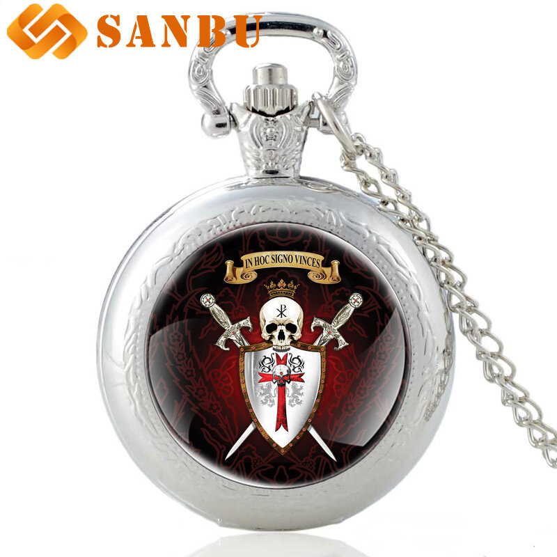 Бронзовый рыцарь темплар череп кварцевые карманные часы винтажные мужские кресты скелет ожерелье