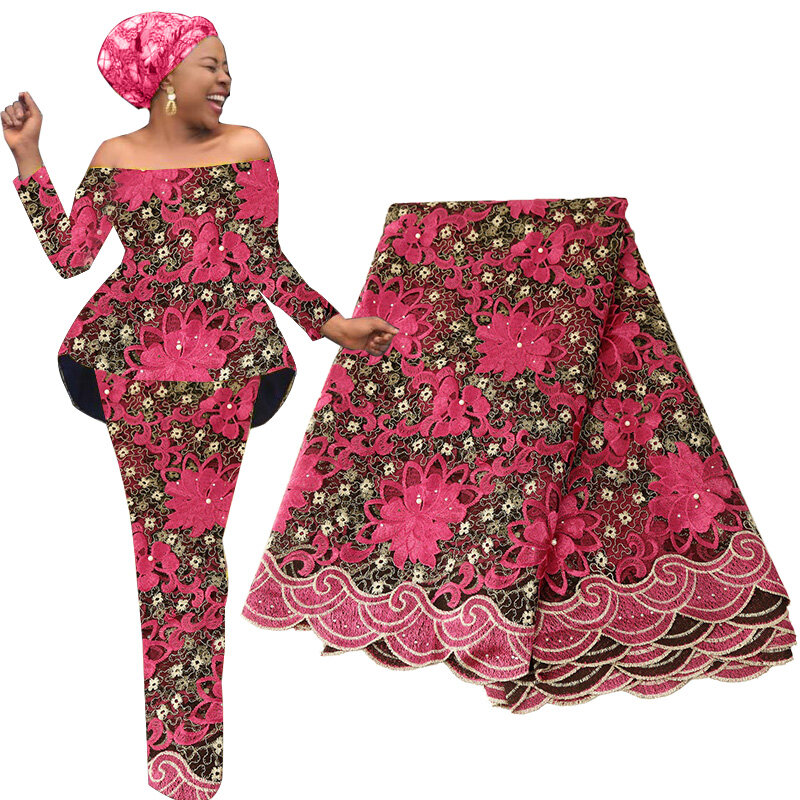 Африканский материал, бисерная кружевная ткань для свадьбы, фиолетовая французская кружевная ткань, Высококачественный кружевной материа...