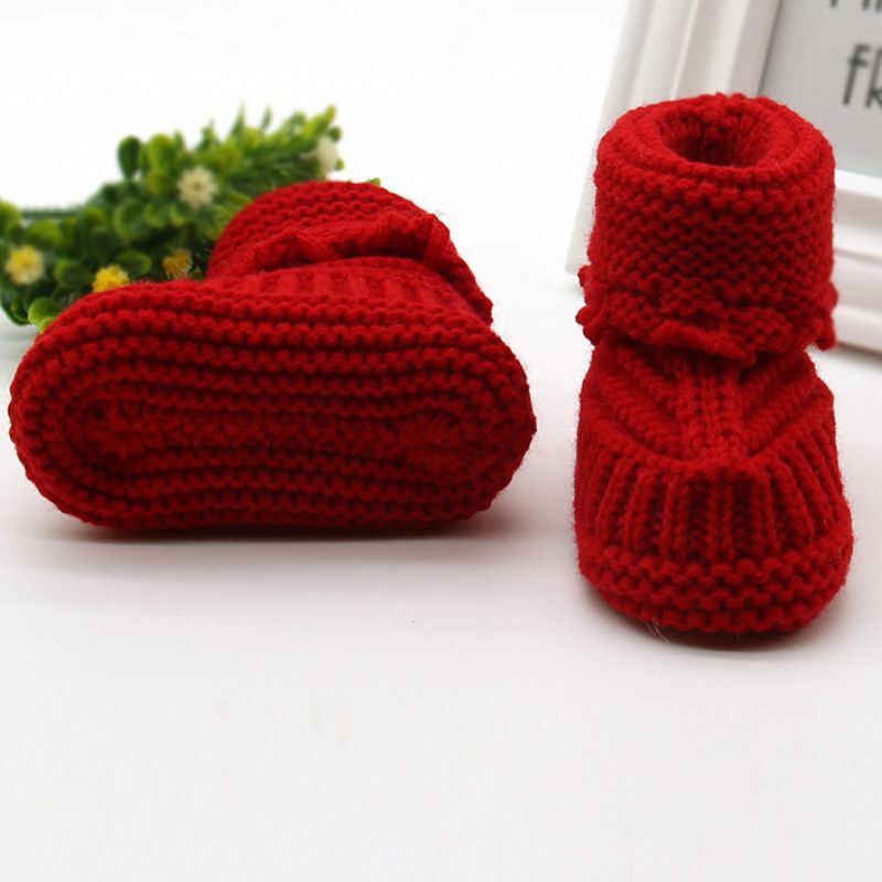 Bota infantil de crochê, 0-6m, de lã, com laço, para menino, menina, sapato de berço, quente, inverno