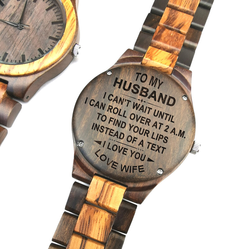 TO MY HUSBAND LOVE WIFE ENGRAVED WOODEN WATCH