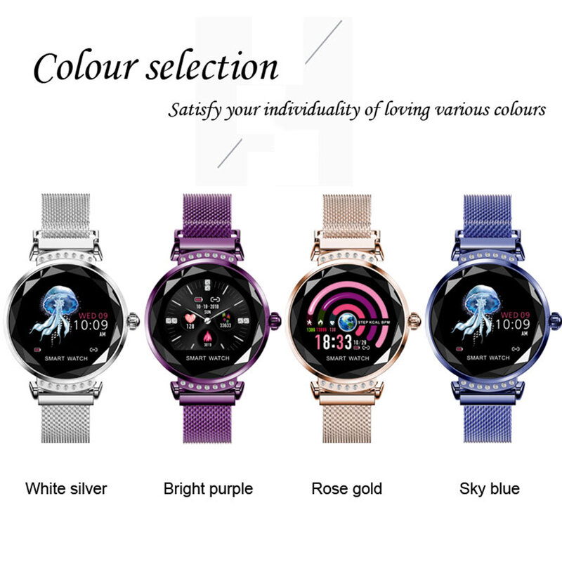 최신 패션 h2 스마트 시계 여성 3d 다이아몬드 유리 심박수 혈압 수면 모니터 최고의 선물 smartwatch