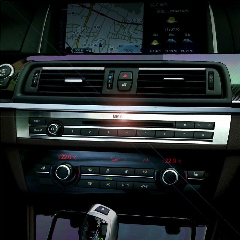 Akcesoria do BMW serii 5 F10 F18 2011-17 wewnętrzna dźwignia zmiany biegów klimatyzacja Panel CD podłokietnik drzwi pokrywa tapicerka naklejki samochodowe