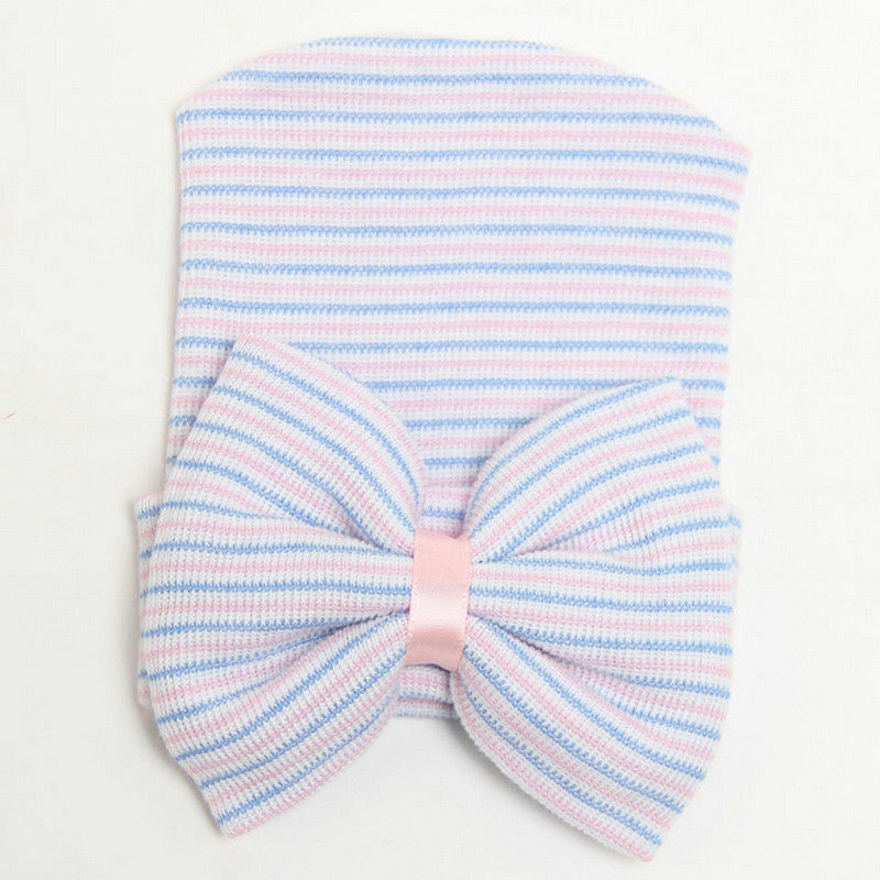 Emmababy — Bonnet pour nouveau-né, petit chapeau tout doux pour la tête de bébé, motif rayé ou uni, pour petites filles