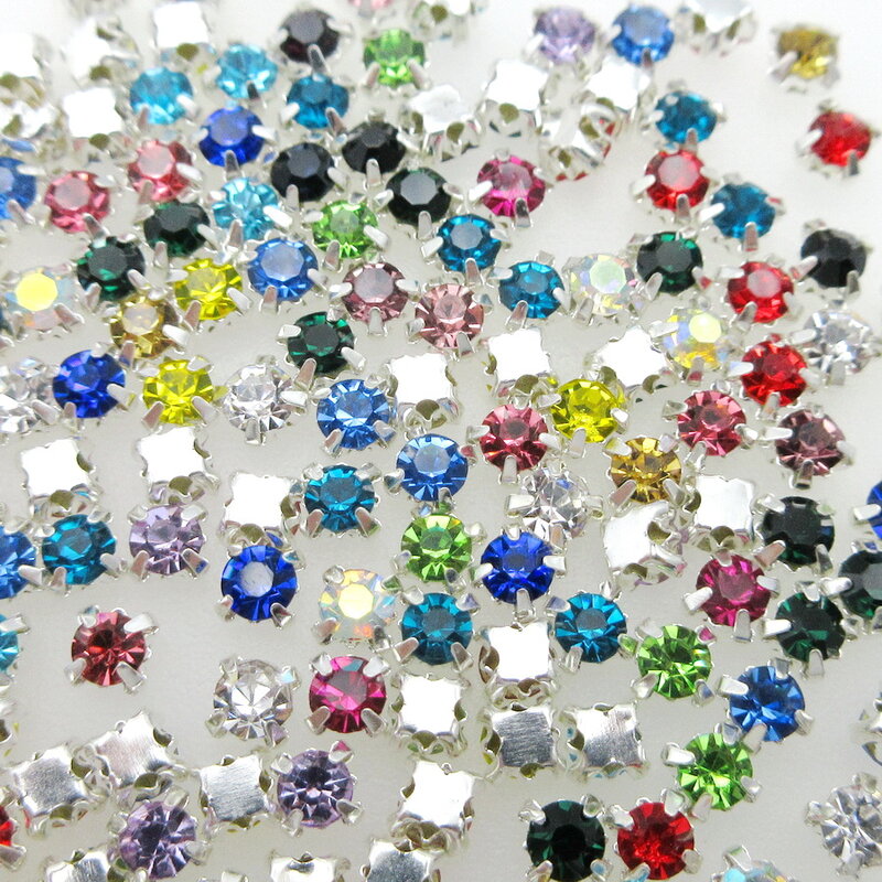 200 unids/paquete de cristal colorido con garra plateada de 4mm, cuentas redondas para coser diamantes de imitación, accesorios para ropa, bolsas, zapatos, embellecedor diy