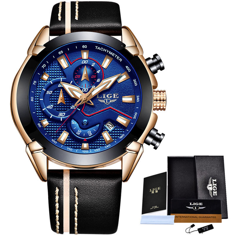 LIGE Mens Watch Top Brand Luxury Military Sport Watch Men Automatic Date Wrist Watch waterproof quartz clock Relogio Masculino