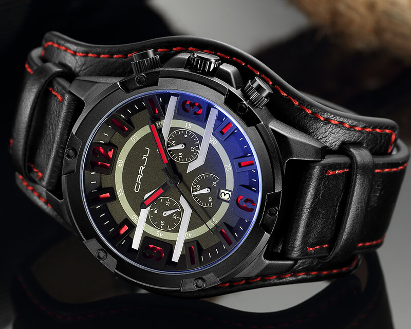 Crrju novos relógios masculinos de luxo marca chronograph sports men relógios couro quartzo à prova dwaterproof água homem relógios pulso relogio masculino