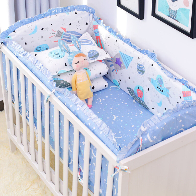 Jogo de cama para bebê recém-nascido, roupa de cama confortável para crianças, 100% algodão, inclui amortecedor e lençol