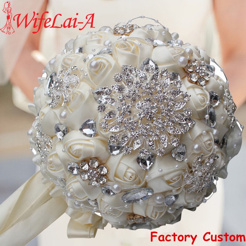Bouquet de mariage en Polyester, meilleure vente, broche crème ivoire, fleurs de perles, PL001