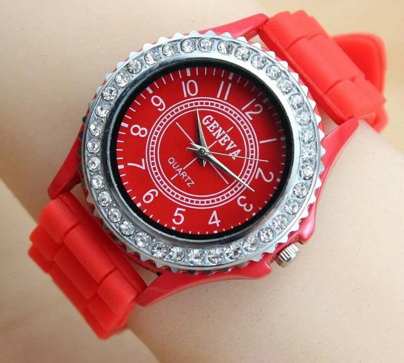 Marca de lujo de silicona reloj de cuarzo de las señoras de las mujeres de moda pulsera de diamantes de imitación de reloj de pulsera