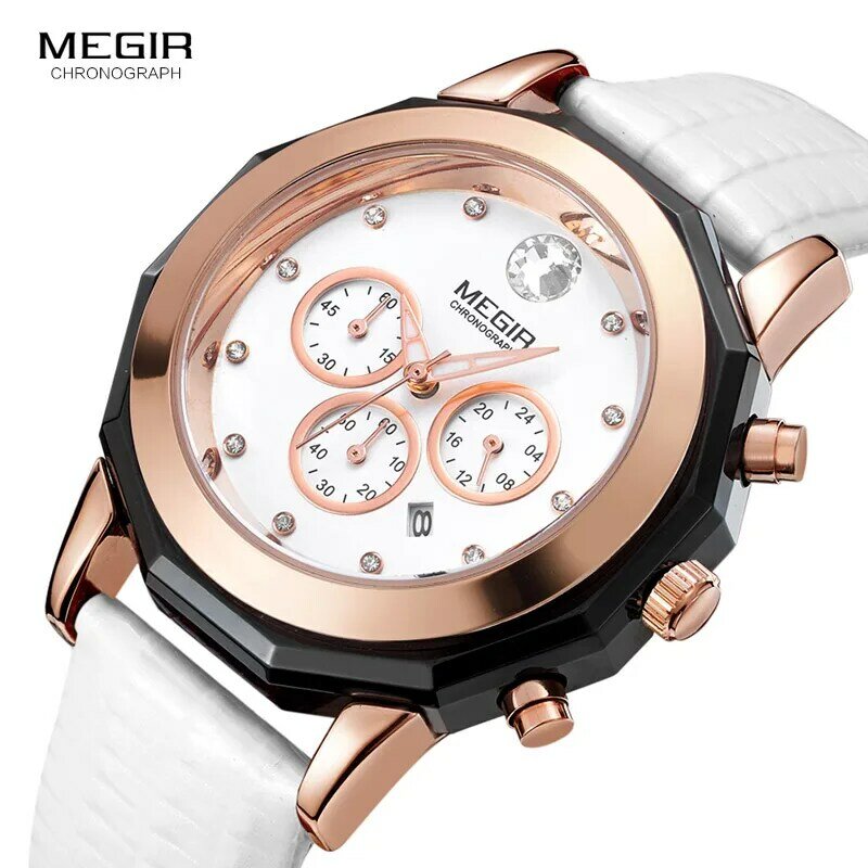 MEGIR Luxury แบรนด์นาฬิกา Chronograph แฟชั่นหนังนาฬิกาข้อมือผู้หญิงควอตซ์นาฬิกาสำหรับคนรักนาฬิกานาฬิกา ...