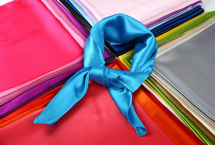 Bufanda cuadrada de satén de alta calidad para mujer, pequeño pañuelo de seda pura de 52X52cm, Color liso, 100%, 90 colores, novedad de 2018