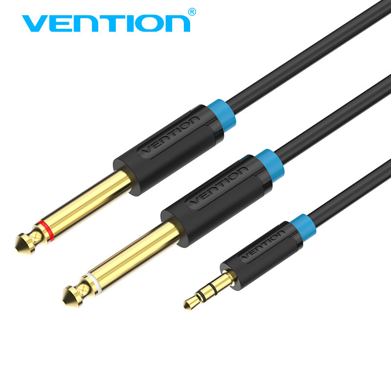 Vention 3.5mm to 2 6.35mm Audio Cable Stereo Aux 3.5 Male to Male 6.35 6.3 6.5 Mono Y Splitter Audio Cord 5m for Phone to Mixer