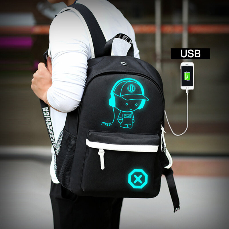 Детский водонепроницаемый рюкзак с USB-зарядкой, светящийся школьный ранец для мальчиков и девочек с рисунком аниме, водонепроницаемая сумк...