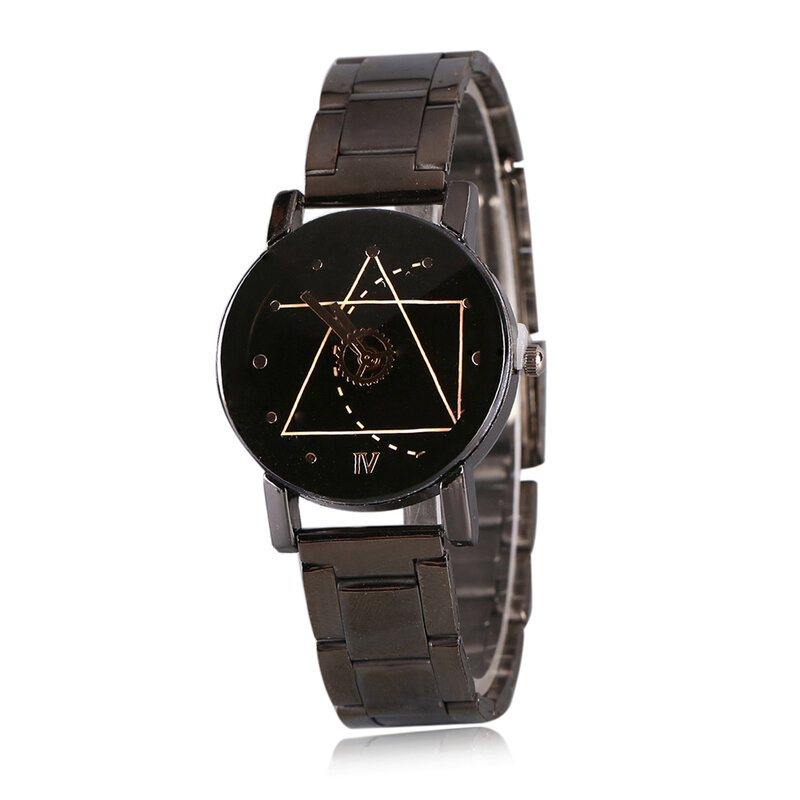 Pulseira de aço inoxidável masculina, relógio de pulso preto com mostrador geométrico clássico para homens, presente de quartzo