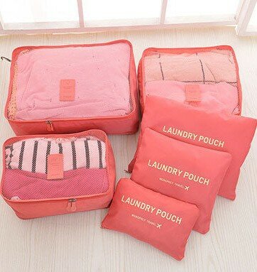 6 unids/set de bolsos de viaje para hombre y mujer, impermeables, con doble cremallera, de poliéster, con cubos de embalaje
