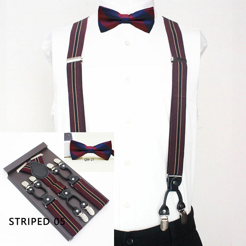 Комплект мужских подтяжек с галстуком-бабочкой, винтажные повседневные подтяжки с 6 зажимами, ремешок для брюк, подарок отцу/мужу