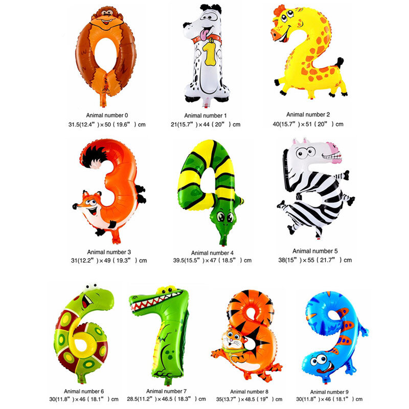 Balão inflável com números de animais, balão metalizado para casamentos, happy birthday, balões de ar, brinquedo inflável para presente das crianças com 10 peças