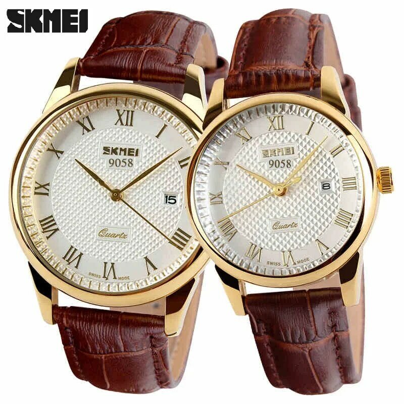 Najlepsze marki SKMEI miłośnicy zegarków kwarcowych oglądają zegarki damskie mężczyźni ubierają zegarki na rękę skórzana sukienka zegarki na co dzień złote 1/szt