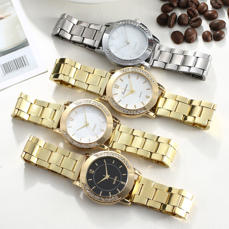 Relojes de lujo para Mujer, pulsera de cristal de diamante dorado, Relojes de cuarzo creativos, Q52