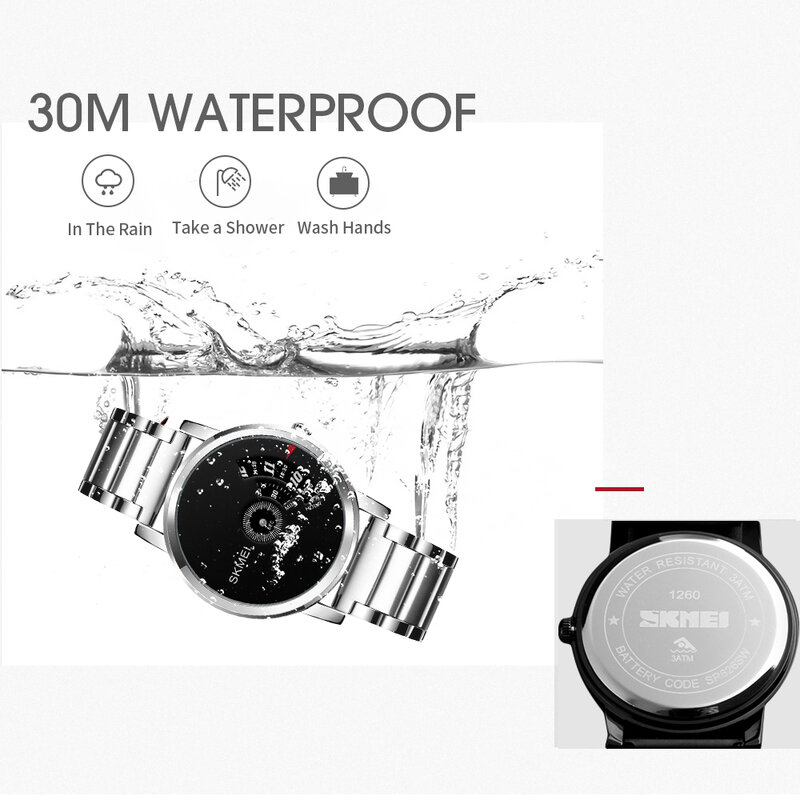 Skmei relógio de quartzo masculino à prova dwaterproof água aço completo moda relógios topo marca luxo relógios de pulso masculino relógio relogio masculino 1260