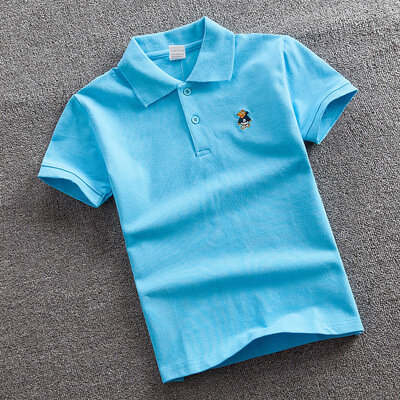 Рубашка-поло для мальчиков, с коротким рукавом, однотонная, из хлопка, 2021