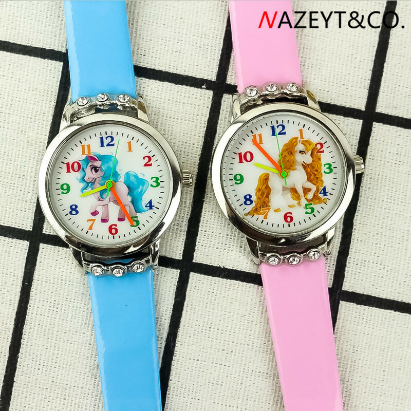 새로운 어린이 만화 유니콘 벨트 다이아몬드 시계 러블리 벨트 쿼츠 시계 소녀 선물 시계