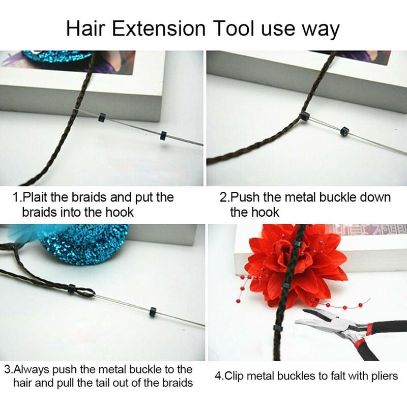 4 Stuks Hair Extension Kit 500Pcs Silicone Micro Links Kralen Ringen + 2 Stuks Trekken Haak + Tang Haar extension Styling Tool Kits
