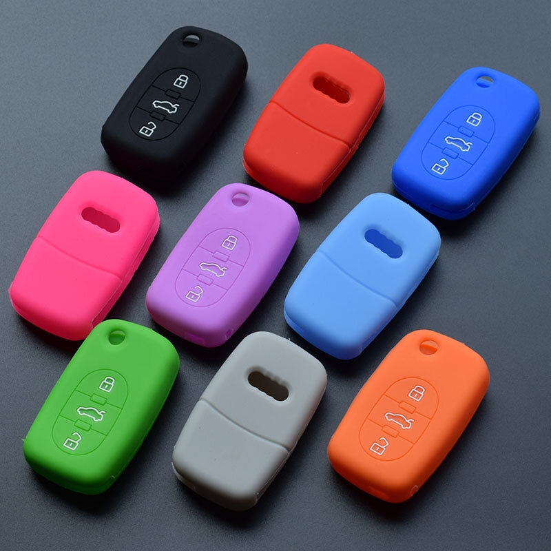 Car-stying For Audi Audi A2 A3 A4 A6 A8 TT 3 Button Flip Remote protected Key silicone rubber key fob cover case set Shell