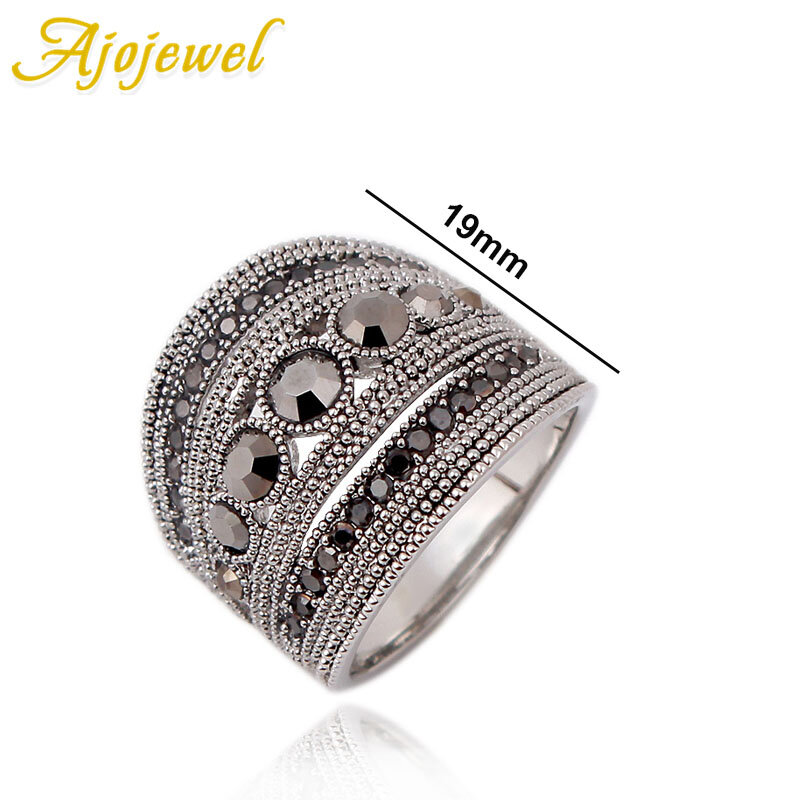 Ajogem-خاتم نسائي من الزركونيا المكعبة ، خاتم إصبع بتصميم هندسي عتيق ، اللون الأسود ، الأكثر مبيعًا