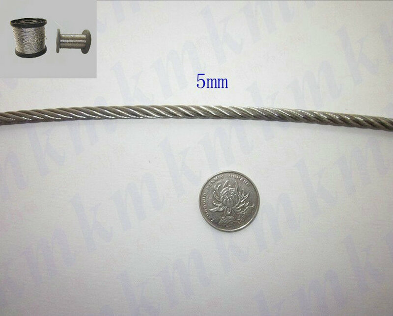 100M High Tensile 316 Stainless Steel Wire Rope 7X19 Structure 5.0 MM Diameter Cable