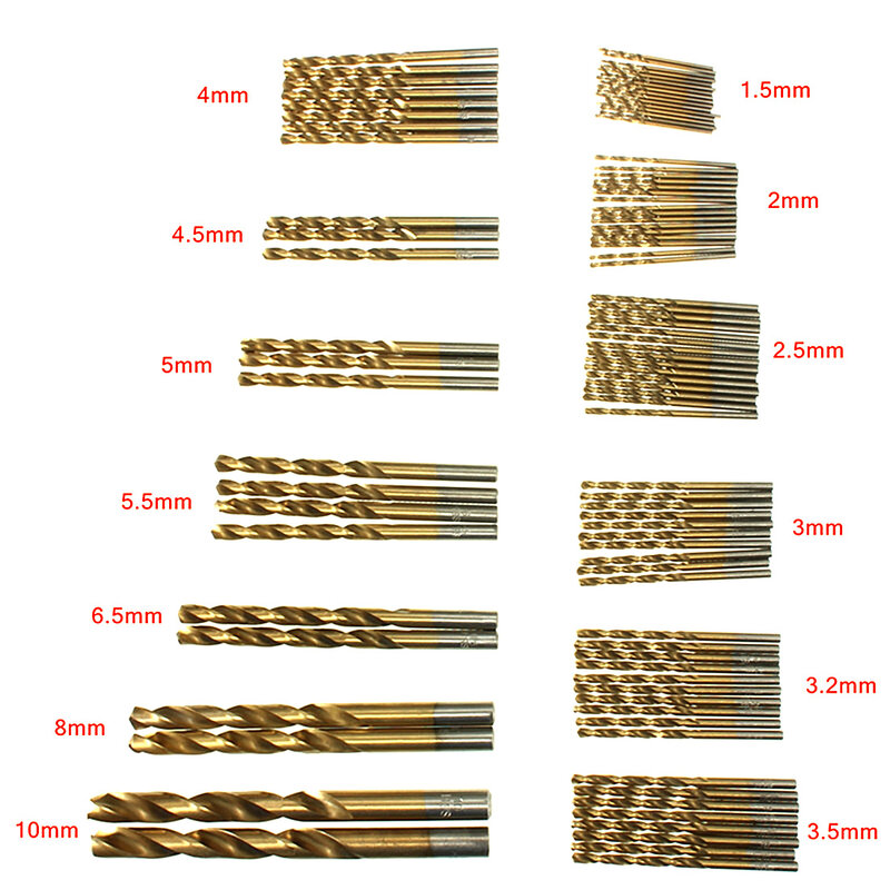 Set di punte per trapano ad alta velocità 99pcs/50pcs punta per trapano HSS in titanio rivestito in acciaio inossidabile HSS per trapano elettrico 1.5mm-10mm /1mm-3mm
