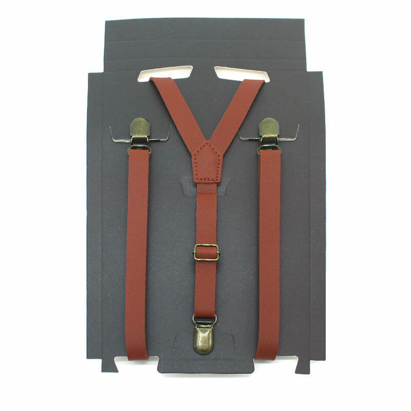 3 Clips Y Back Kid Brown Tan Leather Suspender And Bow Tie Ring Bearer Bowtie Set Birthday Outfit 80*1.5cm Adjustable