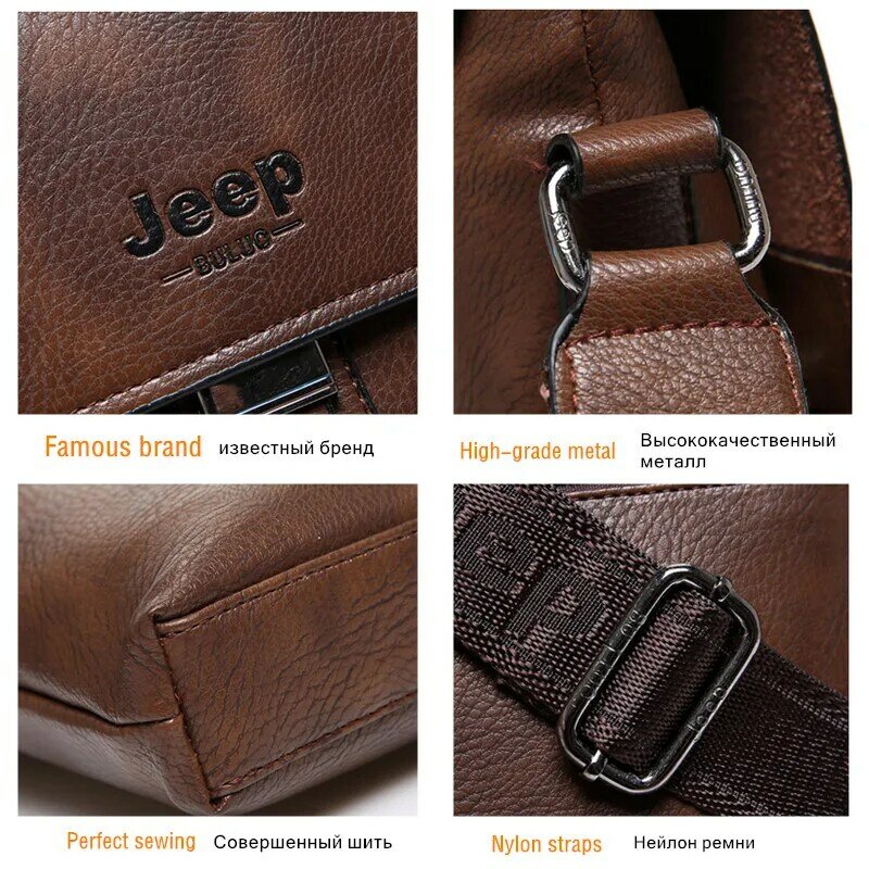 JEEP BULUO-bolsas de mensajero para hombre, bolso de hombro de cuero, informal, marrón, de negocios, envío directo