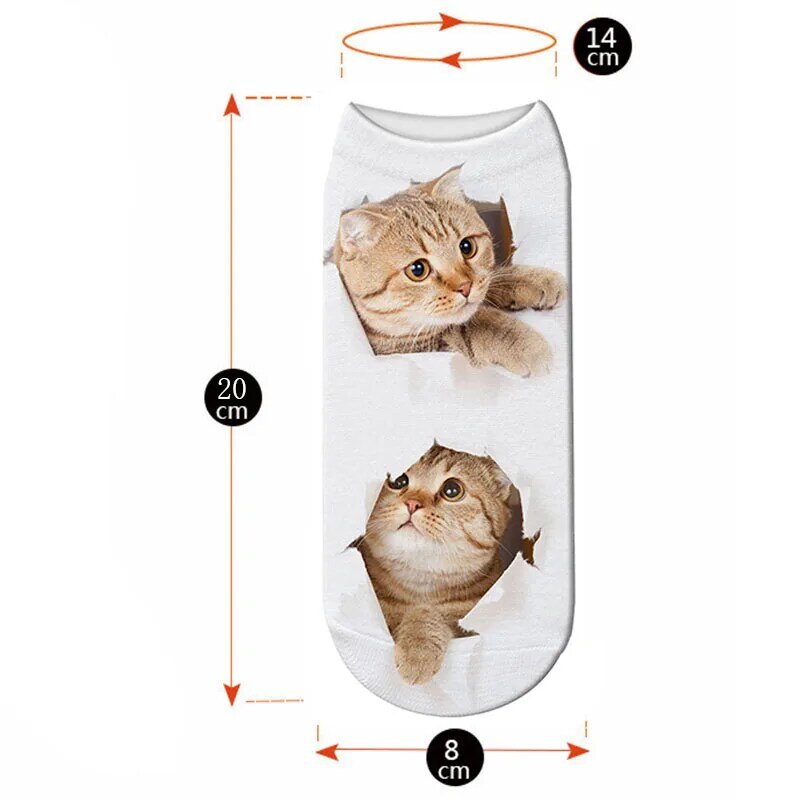 Gorące 3D drukowane Kawaii kot skarpetki kobiety zwierzęta słodki kociak skarpetki krótkie dorywczo kreskówka pończosznicze kot szczeniak skarpetki