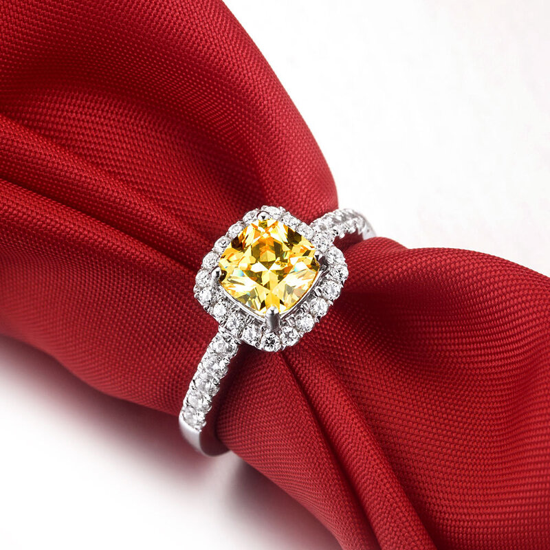 Padat Platinum PT950 Cincin Kuning Bantal 1CT Berlian Pertunangan Cincin D Warna VVS1 Kejelasan Pernyataan Warna-warni Perhiasan Jari