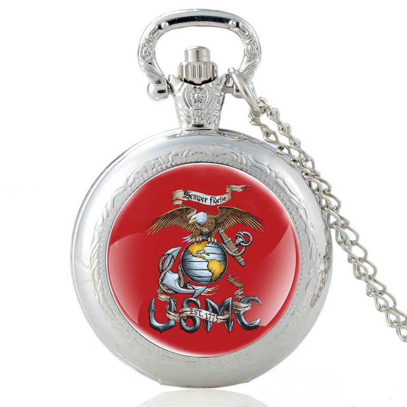 Reloj de bolsillo de cuarzo Vintage para hombres y mujeres, pulsera de plata de los Estados Unidos, Cuerpo de Marines USMC, de bronce militar, colgante de collar para regalo