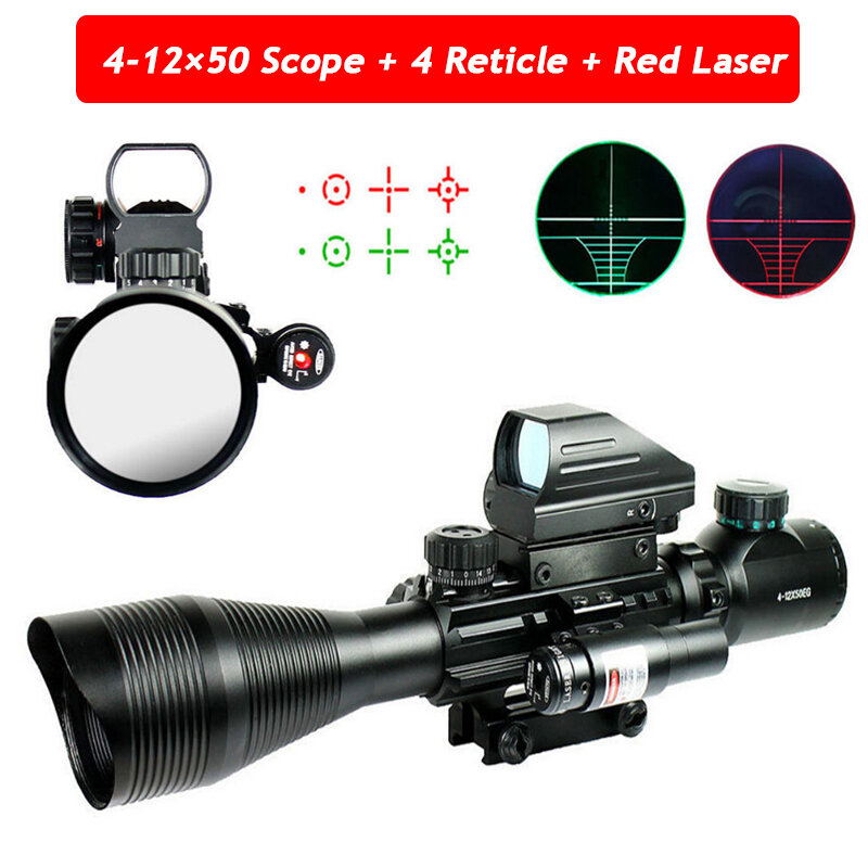 Tactical Red Dot Sight Scope 4-12X50 EG Fibra Holographic Visão Riflescope Militar Caça Tiro Gun Scope Para 20mm Ferroviário
