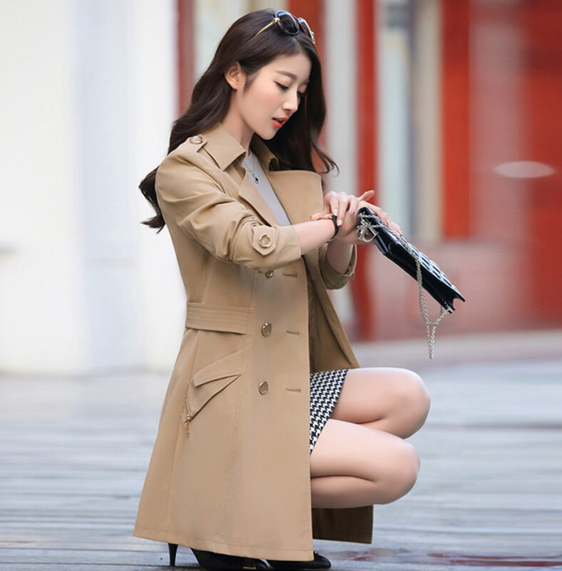 Mais recente Moda Outono Mulheres Clássico Botões Trench Coat capa de Chuva Impermeável Elegante Escritório de Negócios Outerwear Fino Femme