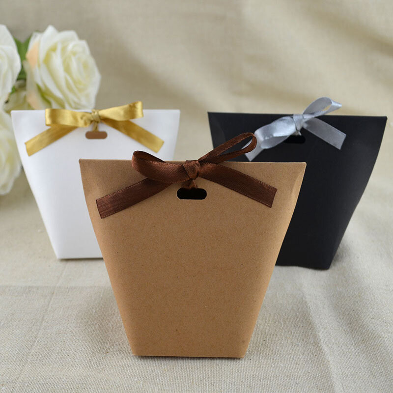 NEW TY 50pcs Blank Kraft Paper Bag White Black Candy Bag Wedding Favors Gift Box Package Birthday Party Decoration Bags With