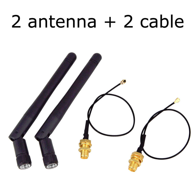 2 unids/lote 2,4 GHz 3dBi WiFi 2,4g antena RP-SMA aérea macho router inalámbrico + 17cm PCI U.FL IPX a RP SMA Cable de cola de cerdo macho